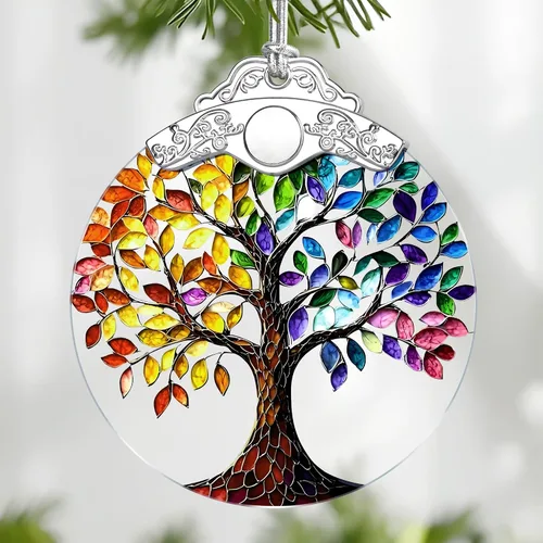 Vista 14 de Adorno de Vidrio Manchado de Puesta de Sol en la Playa, Adorno Navideño – Decoración de Árbol de Navidad, Decoración Festiva, Relleno de Calceti