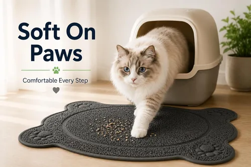 Vista 4 de Bulk Buys Tapete para caja de arena para gatos, malla de PVC suave, ayuda a controlar la dispersión y el desorden, parte trasera antideslizante