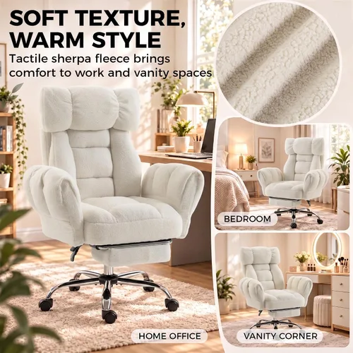 Vista 7 de HOMCOM Silla de oficina Criss Cross con reposabrazos abatibles Blanco crema