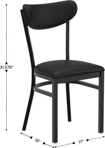 Vista 3 de Flash Furniture Wright - Juego de 2 sillas de comedor comerciales, respaldo de vinilo negro, asiento de vinilo negro, 500 libras, marco de acero