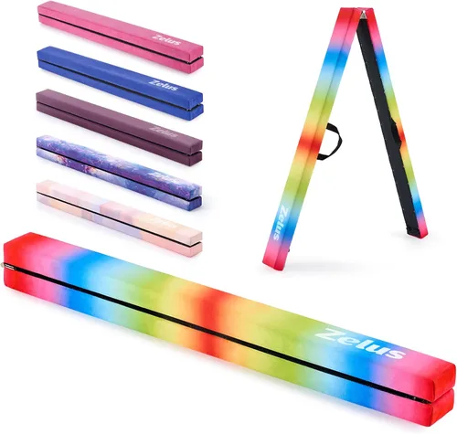Vista 11 de ZELUS Viga de Equilibrio de Gimnasia Plegable de 8', Viga de Equilibrio de Suelo con Asas de Transporte, Base Antideslizante para Niños