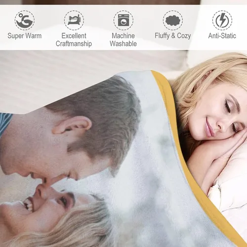 Vista 3 de Manta personalizada con fotos, texto, manta de franela personalizada para adultos, cumpleaños, Navidad, Halloween, Día del Padre, Día de la Madre