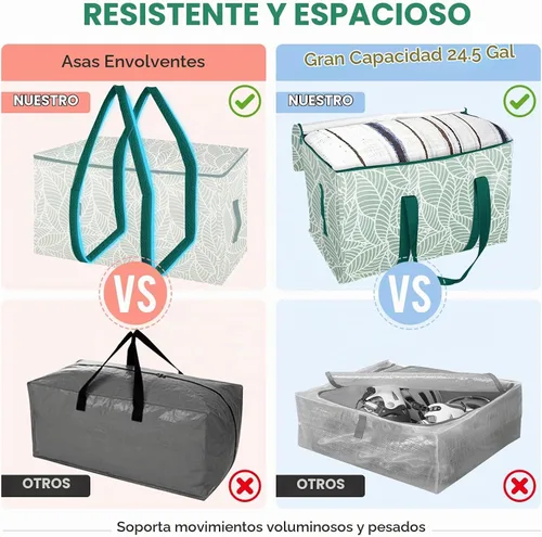 Vista 4 de BALEINE Paquete de 2 bolsas de mudanza de gran tamaño con asas reforzadas, bolsa de almacenamiento resistente para ropa, suministros de mudanza