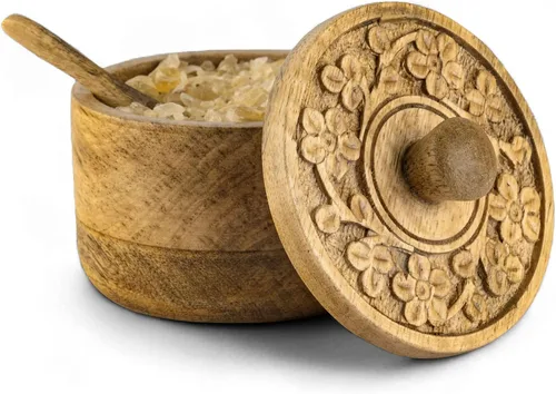 Vista 9 de Mie Creations Salero Rústico con Tapa Tallada a Mano y Cuchara, Cuencos de Madera para Pellizcar Sal Recipiente de Madera para Sal y Pimienta
