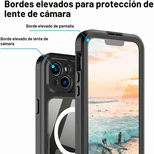 Vista 4 de Funda impermeable para iPhone 15 Plus, protector de pantalla integrado, a prueba de golpes, a prueba de nieve, a prueba de polvo, funda protectora