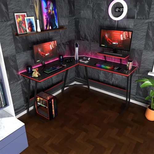 Vista 2 de NiamVelo - Escritorio para juegos en forma de L, escritorio de esquina de Negro