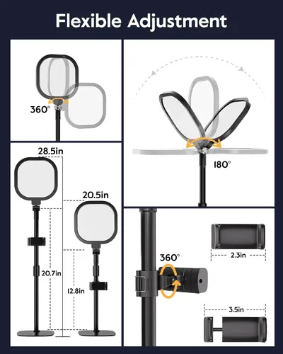 Vista 6 de Iluminación de videoconferencia para reuniones de zoom, anillo de luz para escritorio con soporte flexible, 30 modos de luz, iluminación de zoom