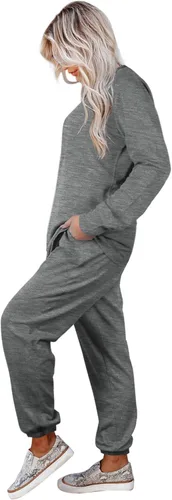 Vista 7 de Aloodor conjunto deportivo de 2 piezas para mujer, con sudadera con cuello redondo, sin botones