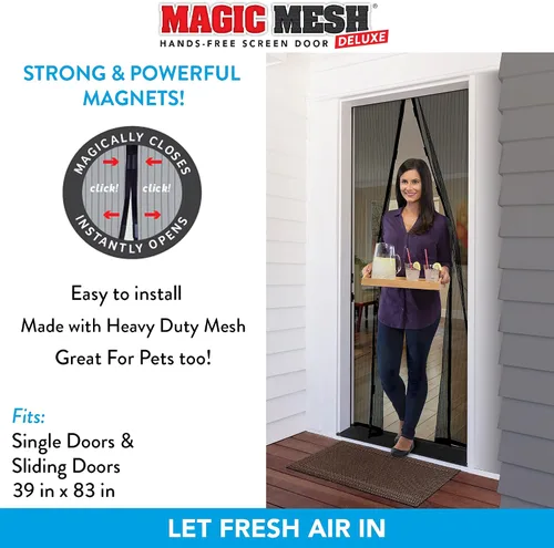 Vista 4 de Magic Mesh Deluxe, Negro Puerta mosquitera magnética, resistente, cierre magnético, red para puerta, pantalla para patio, pantalla para puerta