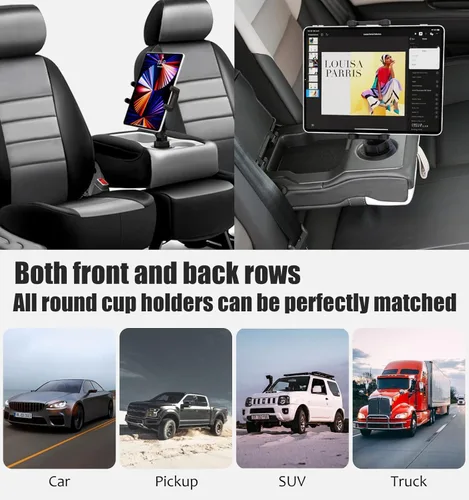 Vista 8 de Charchendo Adjustable Extendable Cup Holder Tablet Stand - 4-12.9 inch Tablet & Phone Mount, Non-Slip Secure Clamp, for Car/Truck, Fits iPad