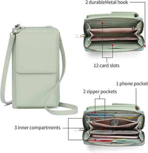 Vista 3 de SENDEFN Bolso cruzado pequeño para teléfono celular para mujer, de cuero, con múltiples ranuras para tarjetas