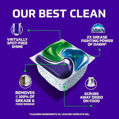 Vista 20 de Cascade Platinum Plus cápsulas para lavavajillas, detergente para platos, aroma limpio a limón, 62