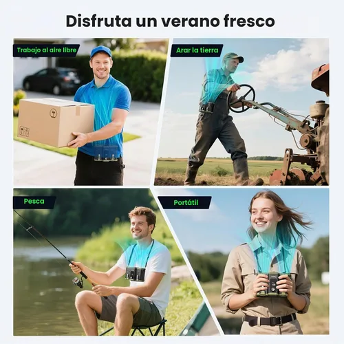 Vista 5 de coldSky Ventilador de cintura, ventilador de clip de velocidad de viento Verde