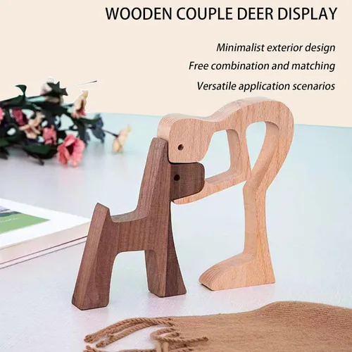 Vista 4 de Figuras decorativas de madera para hombres y perros, decoración del hogar, escultura de madera, estatua de cachorro y humana, escultura de oficina