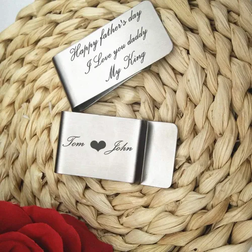 Vista 2 de Clip de dinero de acero inoxidable personalizado con grabado cualquier nombre símbolo de palabra clip de dinero personalizado para hombres regalo