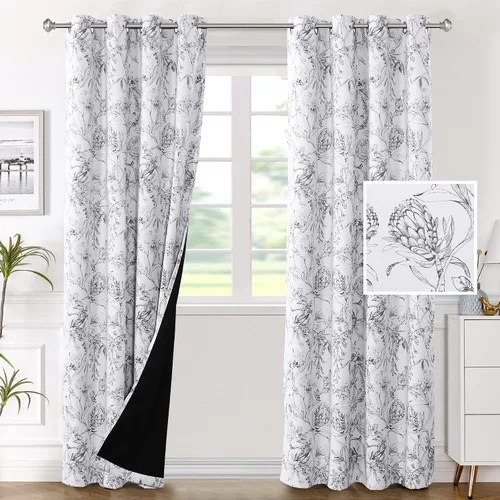 Vista 49 de H.VERSAILTEX - Cortinas 100% blackout con estampado floral de cattleyas, 45 pulgadas de largo, juego de 2 paneles térmicos con forro negro, a prueba