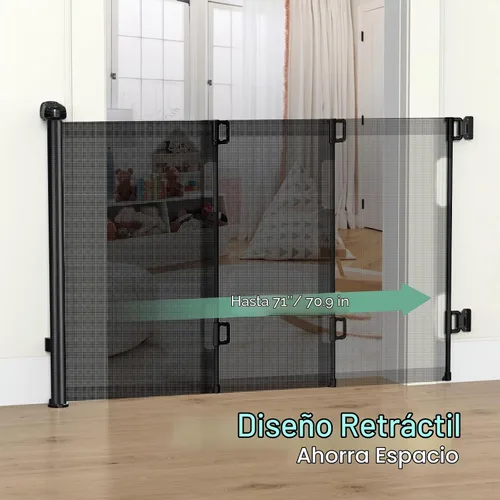 Vista 5 de HAMOPY - Puertas retráctiles para bebé, 33 pulgadas de alto, puerta de bebé extra ancha de hasta 71 pulgadas, puerta de malla autoblocante duradera