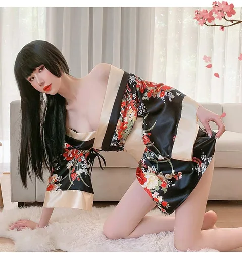 Vista 6 de Bata tradicional japonesa estilo kimono para mujer, disfraz de Yukata, pijama sexy para cosplay