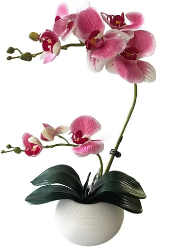 Vista 14 de LESING Artificial Potted Orchid Flower for Table Centerpieces,Real Touch White Fake Orchid Flowers in Vase for Home Decoration (Style 2,Black Vase)