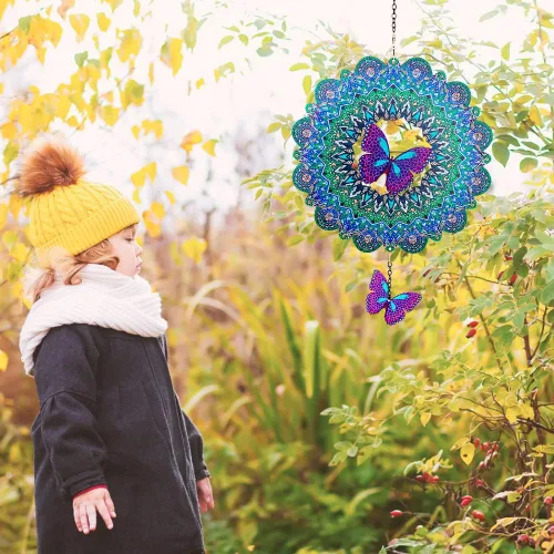 Vista 7 de DREAMYSOUL Hilandero de viento al aire libre de metal, 12 pulgadas de mariposa colgante de viento 3D escultura de viento para jardín al aire libre