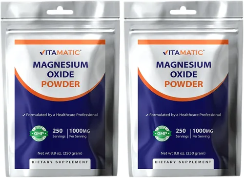 Vista 9 de Vitamatic Polvo de óxido de magnesio – 1000 mg por porción – 250 porciones – Suplemento de magnesio de alta absorción – 600 mg de magnesio elemental