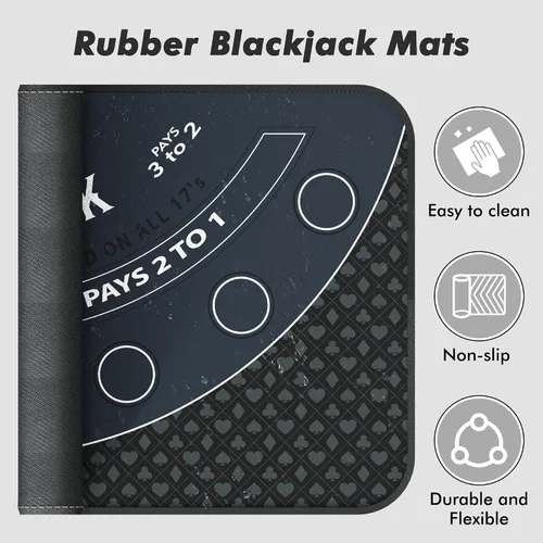 Vista 9 de Blackjack Mat 70" x 35" Blackjack Mat 21 Black Jack Mat Negro