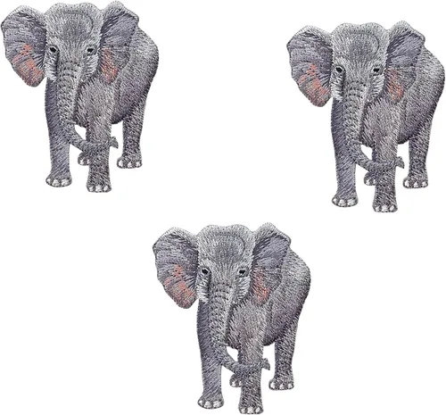 Vista 4 de Elefante realista, animales, bordado, parche para planchar (elefante - 1 pieza)