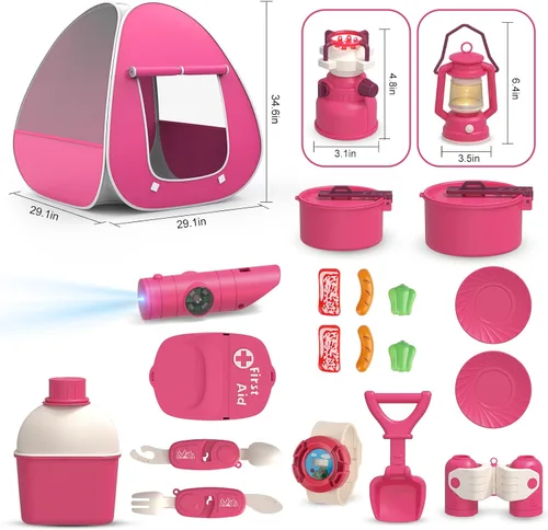 Vista 2 de Juego de campamento para niños con tienda de campaña – Tienda de campaña desplegable, tiendas de campaña para niños, juguetes al aire libre, juego