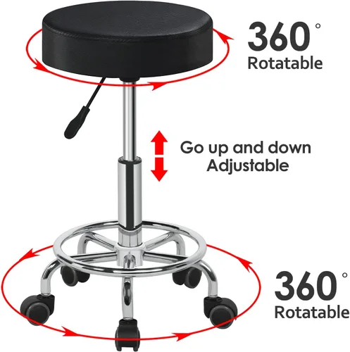 Vista 8 de Yaheetech Mesa de masaje plegable de aluminio con taburete rodante, cama de masaje portátil, taburete de cama de spa, silla giratoria ajustable