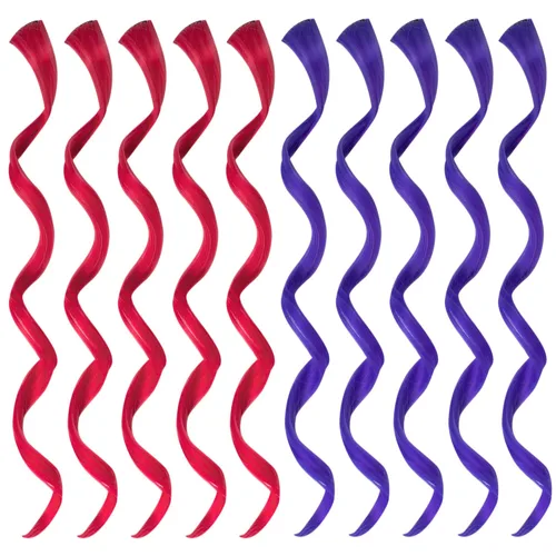Vista 19 de 10 extensiones de cabello sintético rizado y ondulado negro con clip, reflejos de fiesta de neón arcoíris, accesorios de cabello coloridos