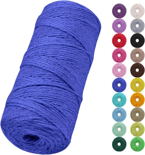 Vista 15 de Cuerda de yute natural de 0.079 pulgadas y 328 pies para manualidades, cuerda de yute de colores de 3 capas para envoltura de regalos, jardinería