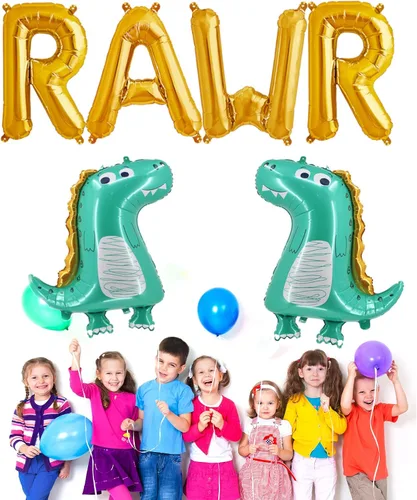 Vista 3 de Rawr - Globos de dinosaurio 2 globos grandes de dinosaurio para decoración de fiesta de cumpleaños de bebé