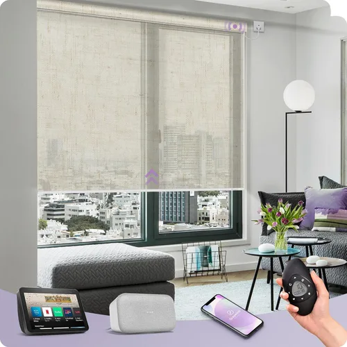 Vista 35 de Graywind Persianas enrollables inteligentes acopladas compatibles con Alexa Google, tamaño personalizado extra grande, persianas motorizadas