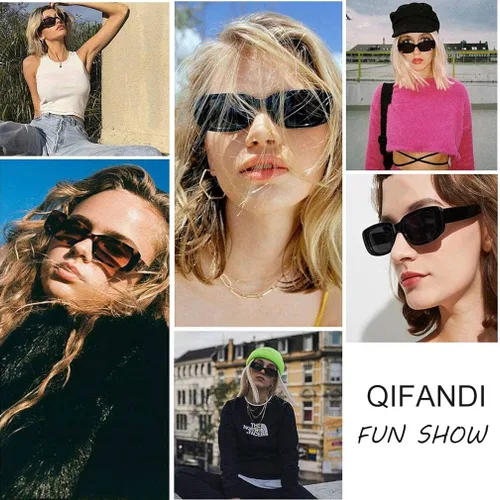 Vista 8 de QIFANDI UV400 - Gafas de sol estilo retro, ovaladas y gruesas, con marco grueso