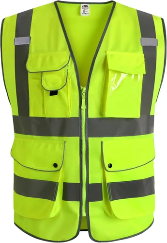 Vista 48 de JKSafety Chaleco de seguridad frontal con cremallera de alta visibilidad Clase 2 de 9 bolsillos con tiras reflectantes, cumple con las normas