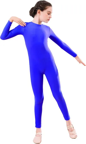 Vista 7 de Unitardo de cuerpo entero con manga larga para niñas, de una pieza, para gimnasia y baile, de licra, para niños Negro