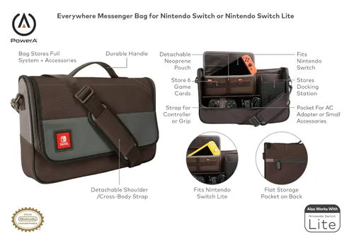 Vista 3 de PowerA Everywhere Messenger Bag for Nintendo Switch or Nintendo Switch Lite, Gaming Case, Carrying Case for Accessories, Console Case - Nintendo