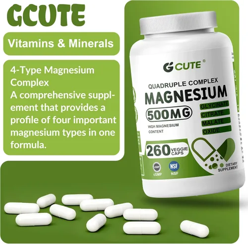 Vista 4 de Suplementos de complejo de glicinato de magnesio, 260 cápsulas (130 porciones) 500 mg de glicinato de magnesio, citrato, malato y óxido Alta