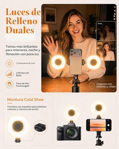 Vista 5 de UBeesize 71" Vlogging Kit, Face Tracking Tripod, Desk Stand, Mics & Light Supports Phones & Cameras,360°Auto Follow,Floor-to-Desk Setup with Remote
