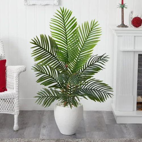 Vista 3 de Nearly Natural Palmera Paradise de 4.5 pies, planta artificial en maceta blanca, 36 pulgadas de profundidad x 36 pulgadas de ancho x 4.5 pies, verde