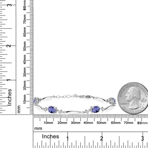 Vista 25 de Gem Stone King 925 Sterling Silver Gemstone Birthstone and White Created Sapphire Tennis Bracelet For Women Oval 7X5MM and 2MM 6 Inch + 1 Inch