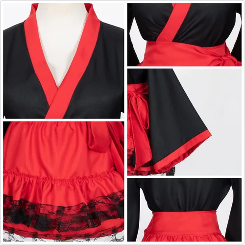 Vista 5 de Kimono de anime japonés rojo y blanco con calcetines Blanco rojo