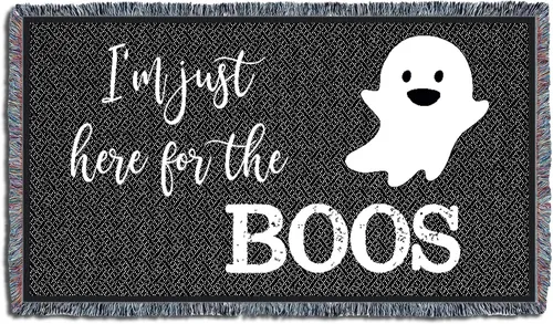 Vista 2 de Pure Country Weavers Manta negra con texto en inglés "I Just Here for The Boos" de fantasma, regalo de otoño, Halloween, para la parte posterior
