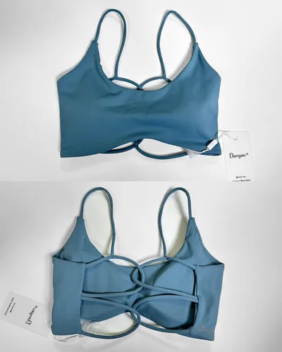 Vista 6 de Danysu Sujetador deportivo sin espalda, parte superior de entrenamiento suave con relleno extraíble, brasier de entrenamiento de yoga con tiras