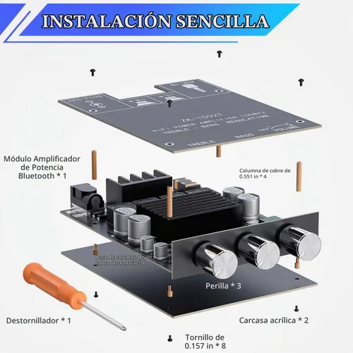 Vista 4 de ZK-1002T Placa de amplificador Bluetooth de 200W 2.0 CH Amplificador de audio con control de agudos y graves Placa de amplificador de potencia HiFi