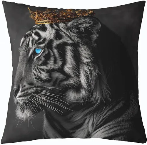 Vista 4 de Feelyou Fundas de Almohada Decorativas de León 16"x16" Juego de 4 Funda de Cojín Suave de Tigre Decoración de Lobo Funda de Almohada de Leopardo