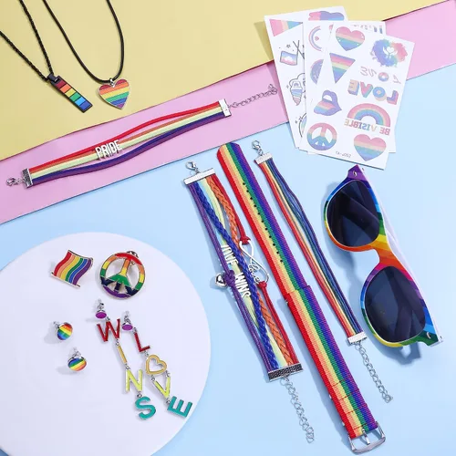 Vista 7 de CASSIECA Juego de joyas de orgullo, accesorios LGBTQ, joyas de orgullo gay, pulseras de orgullo, collares de orgullo, aretes de arcoíris, aretes