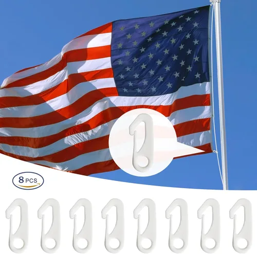 Vista 7 de NQ Ganchos de nailon duradero para asta de bandera, accesorio para mástil de bandera – Fija ganchos de banderas a la cuerda del patio y abrocha