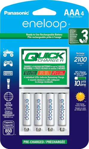 Vista 16 de eneloop Panasonic K-KJ55M3A4BA Cargador Rápido Individual Avanzado de 3 Horas para Baterías y Baterías Recargables Precargadas BK-4MCCA4BA AAA 2100