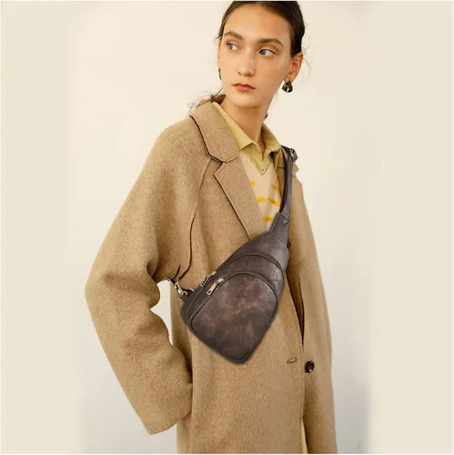 Vista 22 de Telena Riñonera pequeña para mujer, de cuero, cangureras, bolsa de pecho para mujer